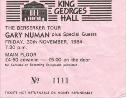 Gary Numan Blackburn Ticket 1984